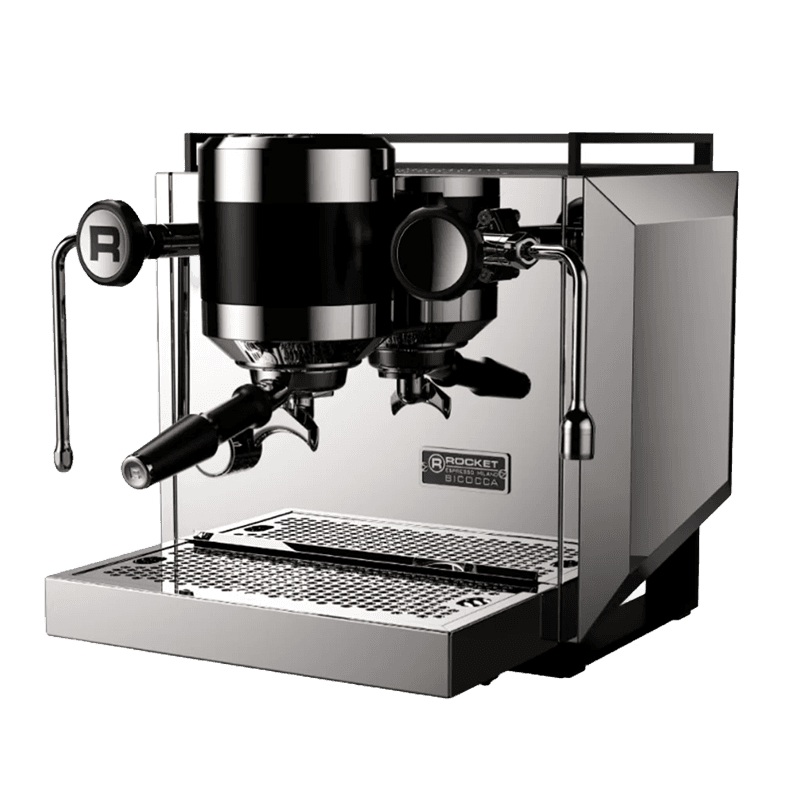 Rocket Espresso Bicocca Espressomaschine aus Edelstahl, Doppelboiler, Siebträger und Dampflanze für Café-Qualität